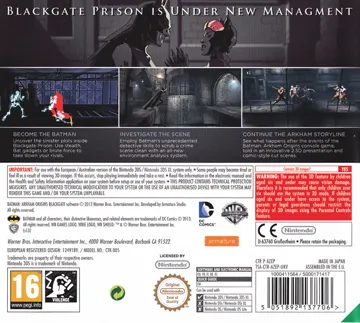 Batman Arkham Origins Blackgate (USA) box cover back